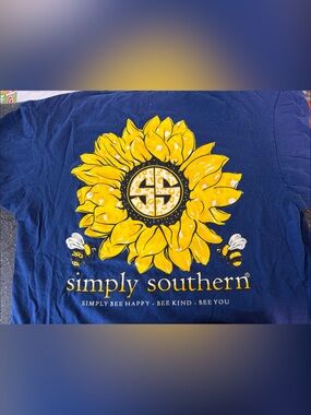 Simply Southern Navy Shirt with Bright Yellow Sunflower and Bees